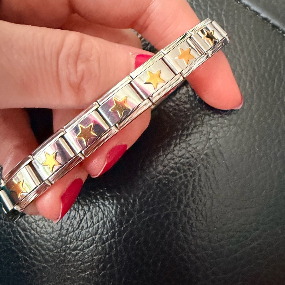 Silver Italian Charm Bracelet with Gold Star Links